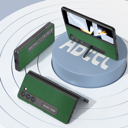 For Samsung Galaxy Z Fold5 ABEEL Integrated Black Edge Genuine Leather Mino Phone Case with Holder(Green) - Galaxy Z Fold5 Cases by buy2fix | Online Shopping UK | buy2fix