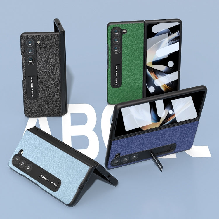 For Samsung Galaxy Z Fold5 ABEEL Integrated Black Edge Genuine Leather Mino Phone Case with Holder(Black) - Galaxy Z Fold5 Cases by buy2fix | Online Shopping UK | buy2fix