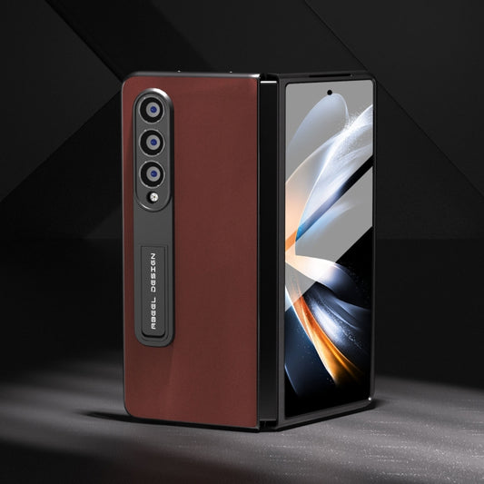 For Samsung Galaxy Z Fold3 5G Integrated Genuine Silky Soft ABEEL Black Edge Phone Case with Holder(Coffee) - Galaxy Phone Cases by buy2fix | Online Shopping UK | buy2fix