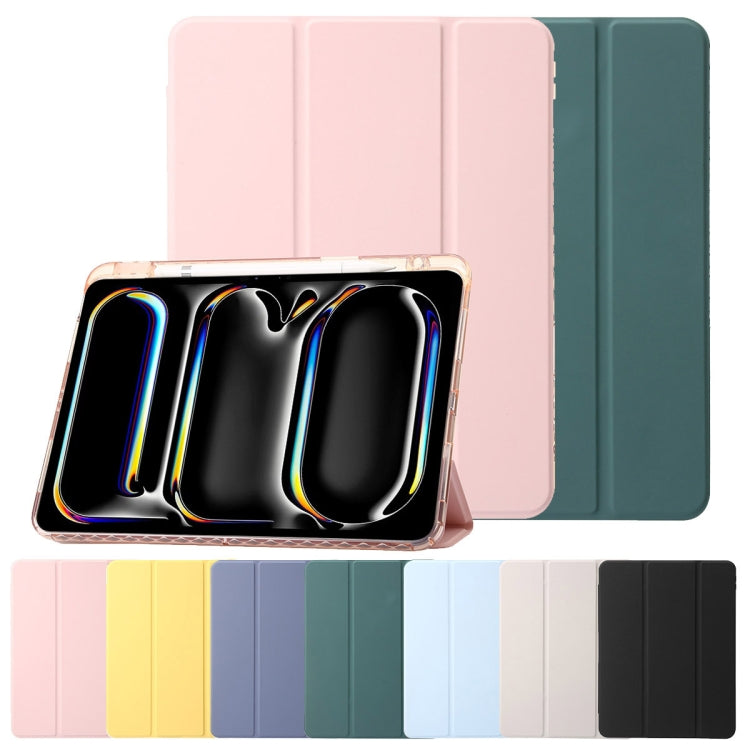 For iPad Air 11 2025 / 2024 Clear Acrylic 3-Fold Leather Tablet Case(Pink) by buy2fix