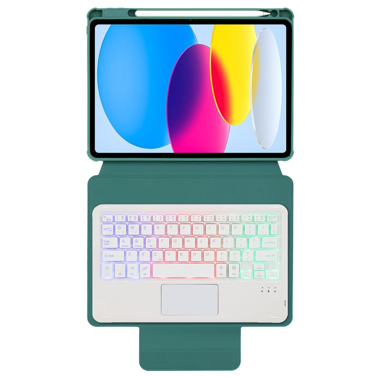 For iPad 11 2025 / 10th Gen 10.9 2022 F10B-AS 360 Rotation Acrylic Transparent Bluetooth Keyboard Leather Case With Touch Control / Backlight(Green) by buy2fix