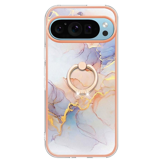 For Google Pixel 9 Pro XL Electroplating IMD TPU Phone Case with Ring(White Marble) by buy2fix