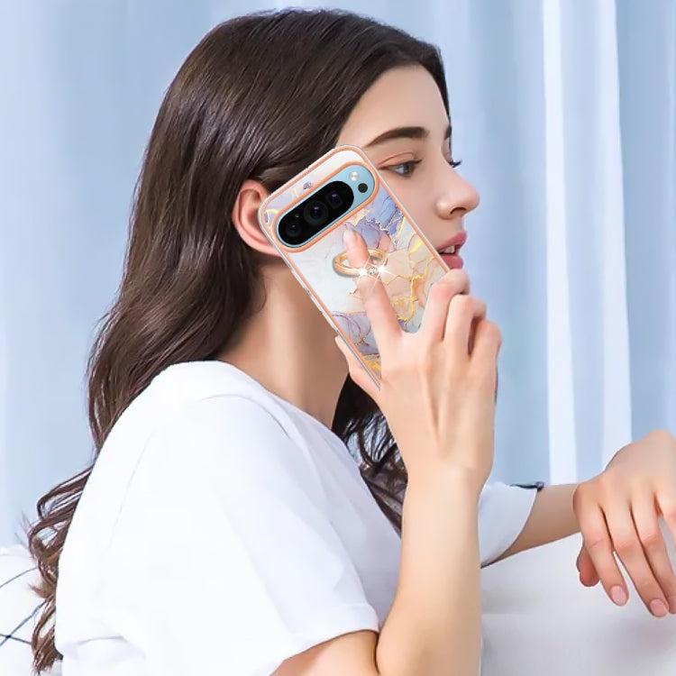 For Google Pixel 9 / 9 Pro Electroplating IMD TPU Phone Case with Ring(White Marble) by buy2fix