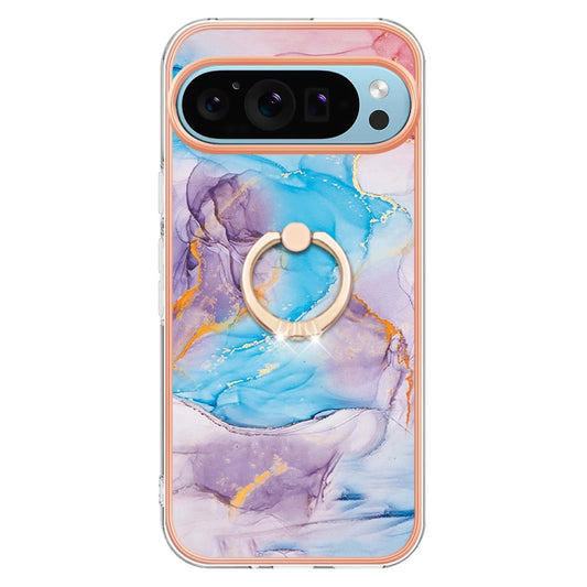 For Google Pixel 9 / 9 Pro Electroplating IMD TPU Phone Case with Ring(Blue Marble) by buy2fix