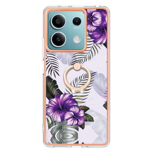 For Xiaomi Redmi Note 13 5G Global Electroplating IMD TPU Phone Case with Ring(Purple Flower) by buy2fix