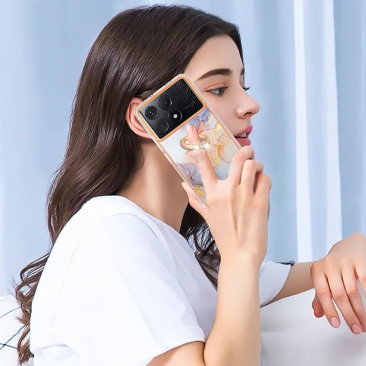 For Xiaomi Poco X6 Pro / Redmi K70E Electroplating IMD TPU Phone Case with Ring(White Marble) by buy2fix