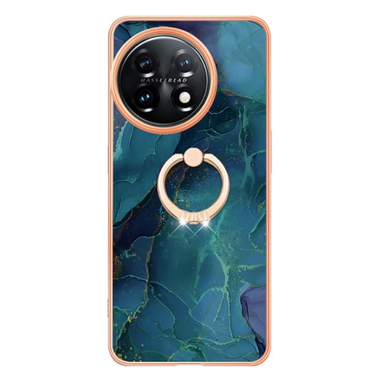 For OnePlus 11 Electroplating Marble Dual-side IMD Phone Case with Ring(Green 017) by buy2fix