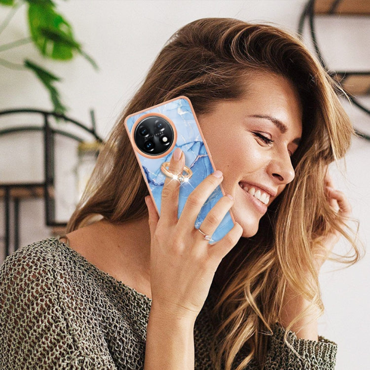 For OnePlus 11 Electroplating Marble Dual-side IMD Phone Case with Ring(Blue 018) by buy2fix