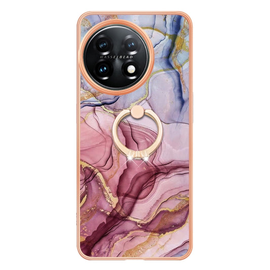 For OnePlus 11 Electroplating Marble Dual-side IMD Phone Case with Ring(Rose Red 014) by buy2fix