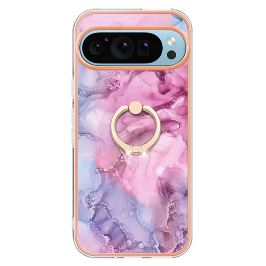 For Google Pixel 9 / 9 Pro Electroplating Marble Dual-side IMD Phone Case with Ring(Pink 013) by buy2fix