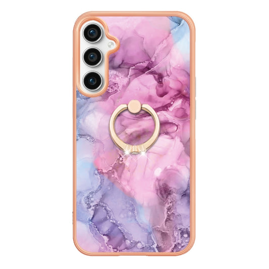 For Samsung Galaxy S23 FE 5G Electroplating Marble Dual-side IMD Phone Case with Ring(Pink 013) by buy2fix