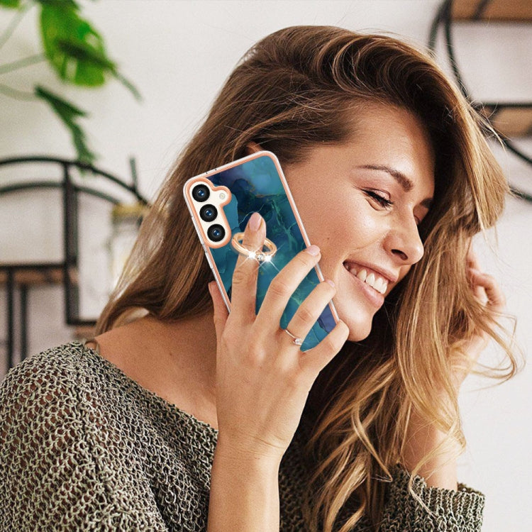 For Samsung Galaxy S24+ 5G Electroplating Marble Dual-side IMD Phone Case with Ring(Green 017) by buy2fix