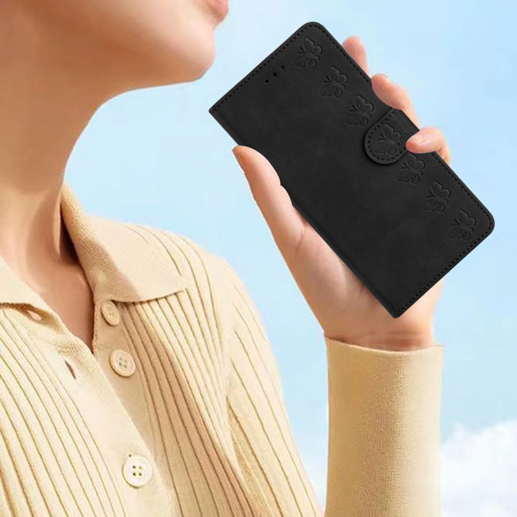 For iPhone 16 Plus Seven Butterflies Embossed Leather Phone Case(Black) by buy2fix