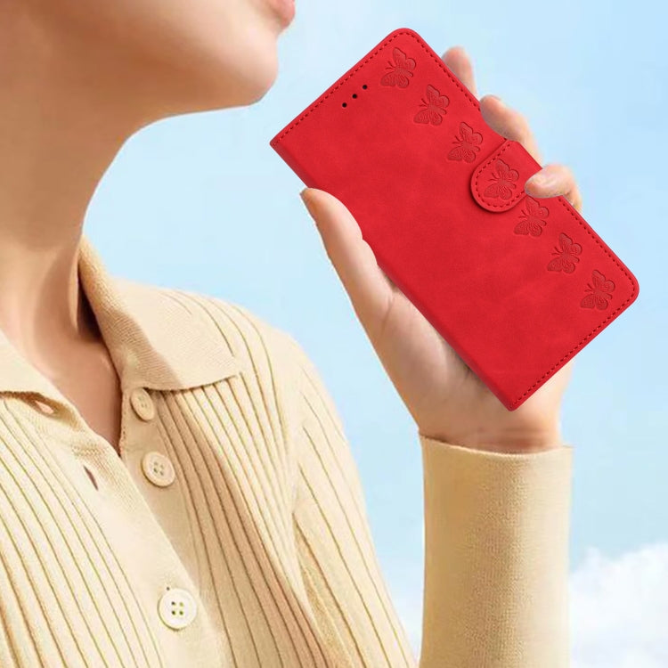 For iPhone 16 Pro Seven Butterflies Embossed Leather Phone Case(Red) by buy2fix
