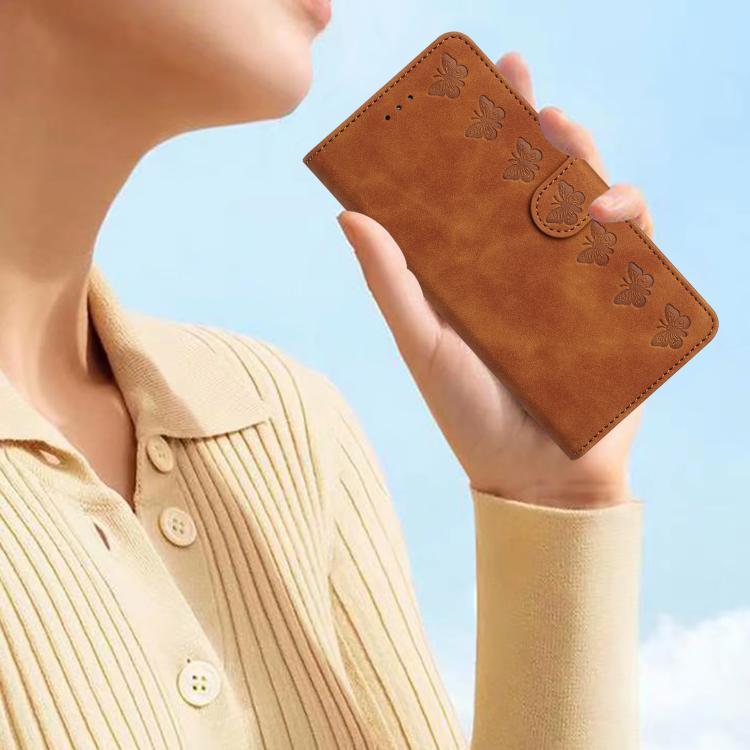 For iPhone 16e Seven Butterflies Embossed Leather Phone Case(Brown) - iPhone 16e Cases by buy2fix | Online Shopping UK | buy2fix