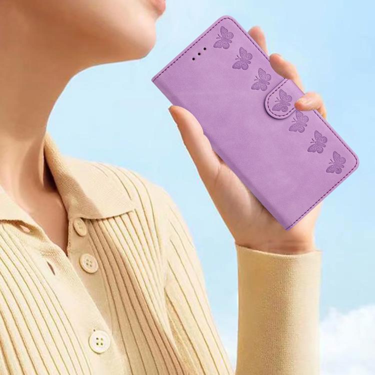 For iPhone 16e Seven Butterflies Embossed Leather Phone Case(Purple) - iPhone 16e Cases by buy2fix | Online Shopping UK | buy2fix