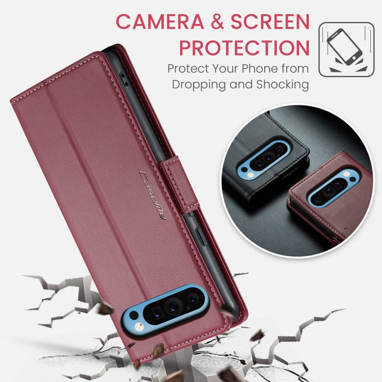 For Google Pixel 10 Pro XL / 9 Pro XL CaseMe 023 Butterfly Buckle Litchi Texture RFID Anti-theft Leather Phone Case(Wine Red) by CaseMe