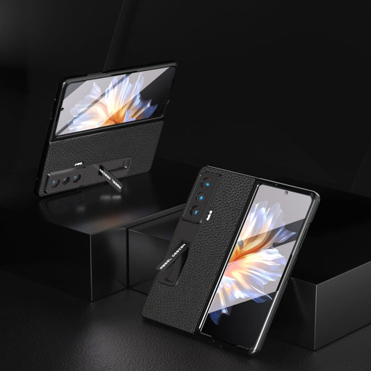 For Honor Magic Vs Integrated Genuine Leather Litchi Texture Phone Case with Holder(Black) - Honor Cases by buy2fix | Online Shopping UK | buy2fix