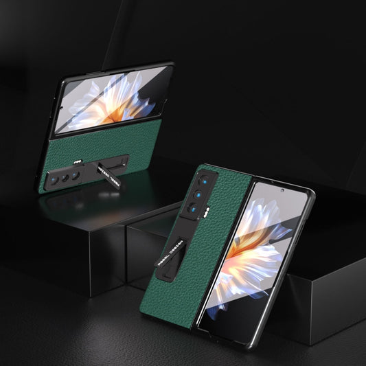 For Honor Magic Vs Integrated Genuine Leather Litchi Texture Phone Case with Holder(Green) - Honor Cases by buy2fix | Online Shopping UK | buy2fix