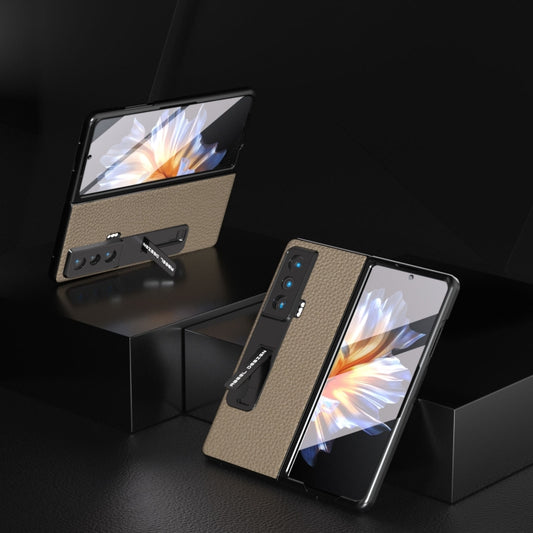 For Honor Magic Vs Integrated Genuine Leather Litchi Texture Phone Case with Holder(Grey) - Honor Cases by buy2fix | Online Shopping UK | buy2fix