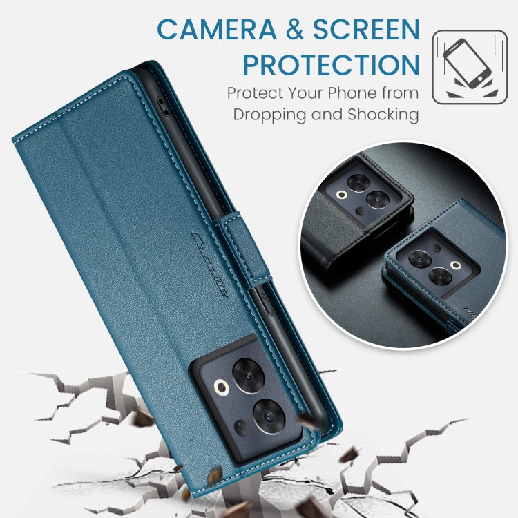 For OPPO Reno8 Pro 5G Global CaseMe 023 Butterfly Buckle Litchi Texture RFID Anti-theft Leather Phone Case(Blue) by CaseMe