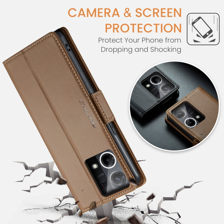 For OPPO Reno7 4G Indonesia/F21 Pro 4G/Reno8 4G CaseMe 023 Butterfly Buckle Litchi Texture RFID Anti-theft Leather Phone Case(Brown) by CaseMe