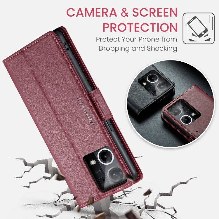 For OPPO Reno7 4G Indonesia/F21 Pro 4G/Reno8 4G CaseMe 023 Butterfly Buckle Litchi Texture RFID Anti-theft Leather Phone Case(Wine Red) by CaseMe