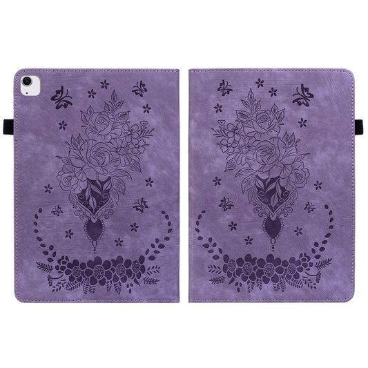 For iPad Air 11 2025 / 2024 Butterfly Rose Embossed Leather Smart Tablet Case(Purple) by buy2fix
