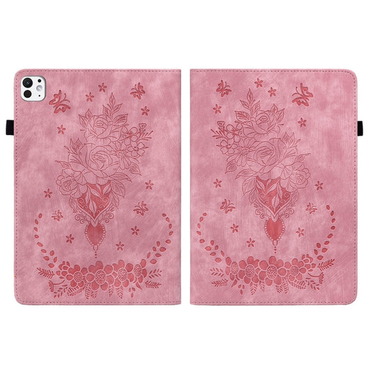 For iPad Pro 11 2025 / 2024 Butterfly Rose Embossed Leather Smart Tablet Case(Pink) by buy2fix