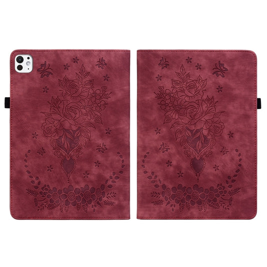 For iPad Pro 11 2025 / 2024 Butterfly Rose Embossed Leather Smart Tablet Case(Red) by buy2fix