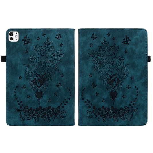 For iPad Pro 11 2025 / 2024 Butterfly Rose Embossed Leather Smart Tablet Case(Dark Blue) by buy2fix