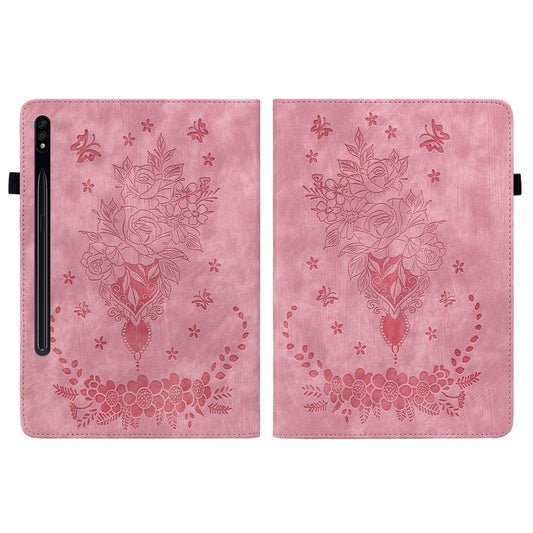 For Samsung Galaxy Tab S9 Butterfly Rose Embossed Leather Tablet Case(Pink) by buy2fix