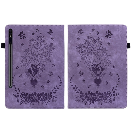 For Samsung Galaxy Tab S9 Butterfly Rose Embossed Leather Tablet Case(Purple) by buy2fix