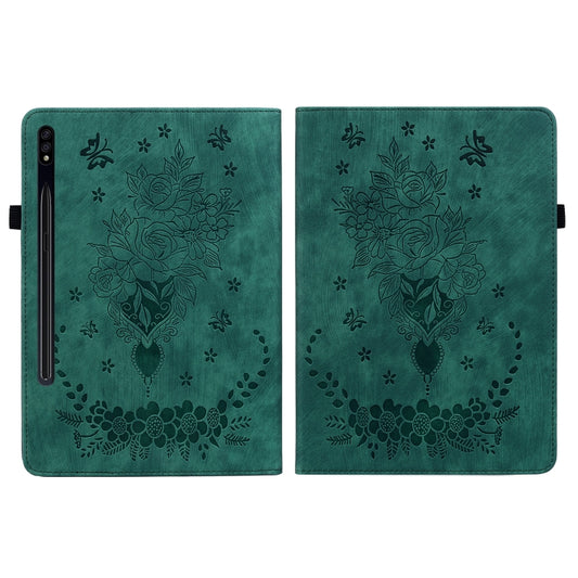 For Samsung Galaxy Tab S9 Butterfly Rose Embossed Leather Tablet Case(Green) by buy2fix