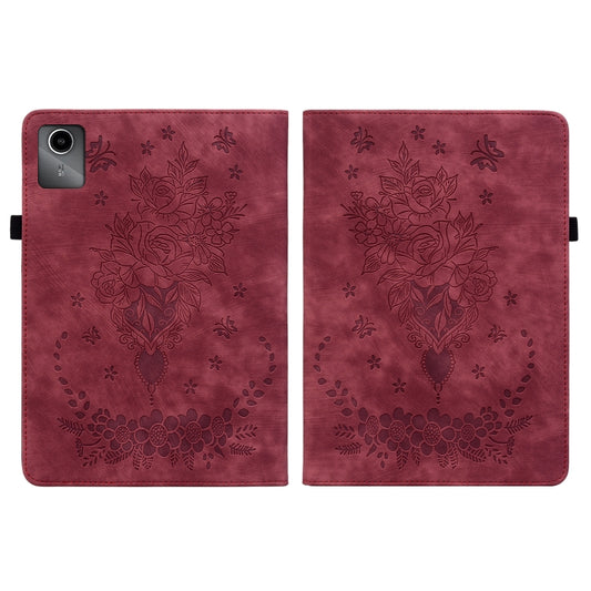For Lenovo Tab M11/Xiaoxin Pad 11 2024 Butterfly Rose Embossed Leather Tablet Case(Red) by buy2fix