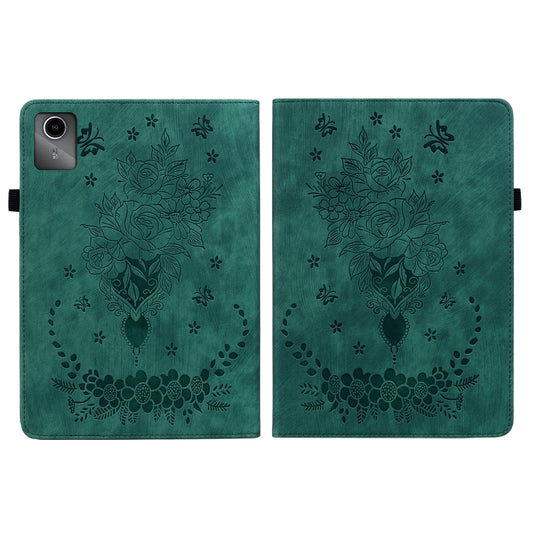 For Lenovo Tab M11/Xiaoxin Pad 11 2024 Butterfly Rose Embossed Leather Tablet Case(Green) by buy2fix