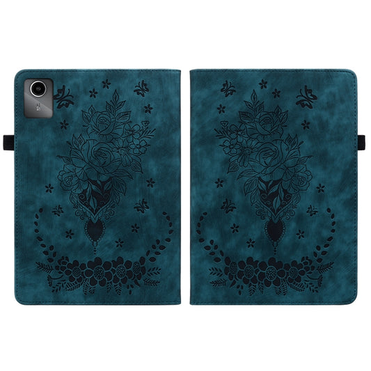 For Lenovo Tab M11/Xiaoxin Pad 11 2024 Butterfly Rose Embossed Leather Tablet Case(Dark Blue) by buy2fix
