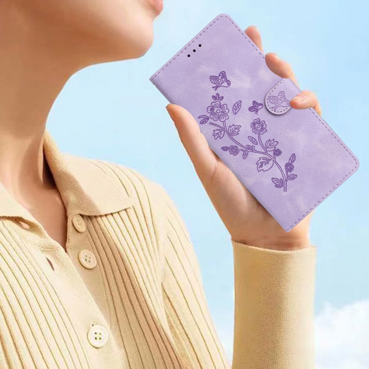 For iPhone 16 Flower Butterfly Embossing Pattern Leather Phone Case(Purple) by buy2fix