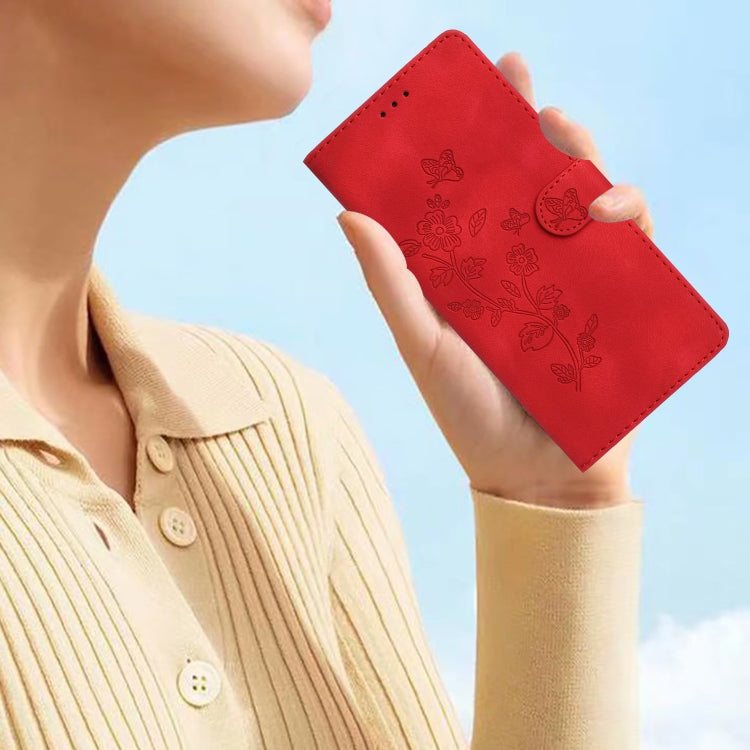 For iPhone 16 Plus Flower Butterfly Embossing Pattern Leather Phone Case(Red) by buy2fix