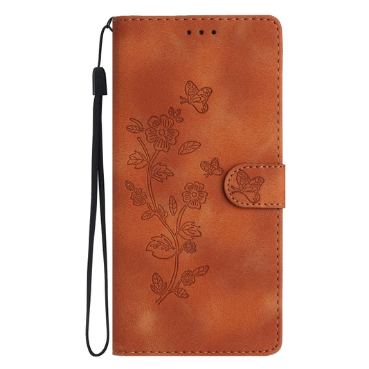 For iPhone 16 Plus Flower Butterfly Embossing Pattern Leather Phone Case(Brown) by buy2fix