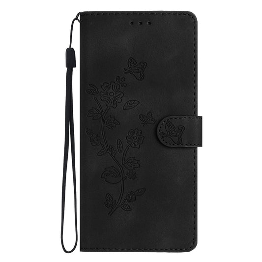 For iPhone 16 Pro Max Flower Butterfly Embossing Pattern Leather Phone Case(Black) by buy2fix