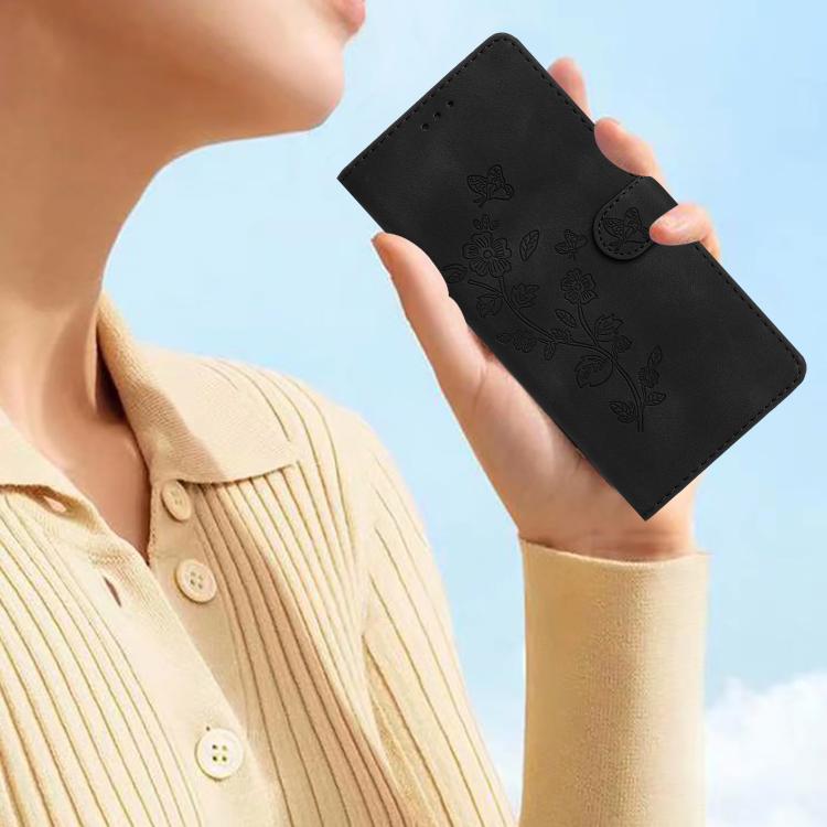 For iPhone 16e Flower Butterfly Embossing Pattern Leather Phone Case(Black) - iPhone 16e Cases by buy2fix | Online Shopping UK | buy2fix