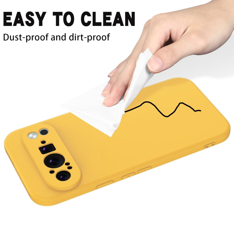 For Google Pixel 9 Pro Pure Color Liquid Silicone Shockproof Phone Case(Yellow) by buy2fix