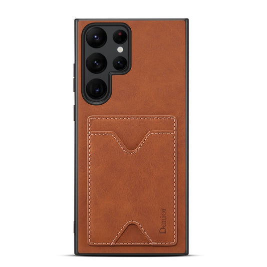 For Samsung Galaxy S24 Ultra 5G Denior PU Back Cover Card Slot Holder Phone Case(Brown) by Denior