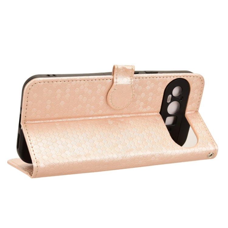 For Google Pixel 9 Pro XL Honeycomb Dot Texture Leather Phone Case(Gold) by buy2fix