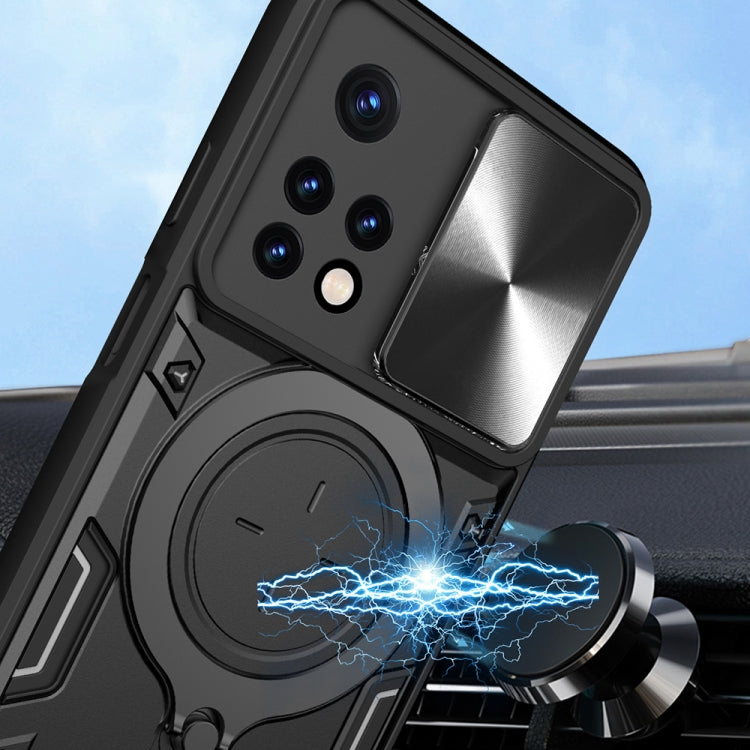 For Xiaomi Redmi Note 11 Global CD Texture Sliding Camshield Magnetic Holder Phone Case(Black) by buy2fix