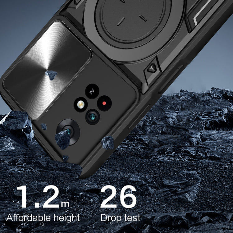 For Xiaomi Poco M4 Pro 4G CD Texture Sliding Camshield Magnetic Holder Phone Case(Blue) by buy2fix