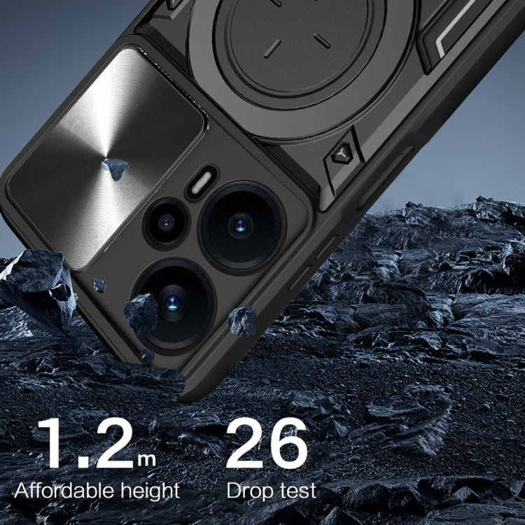 For Xiaomi Redmi Note 12 Turbo CD Texture Sliding Camshield Magnetic Holder Phone Case(Blue) by buy2fix