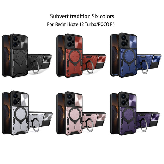 For Xiaomi Redmi Note 12 Turbo CD Texture Sliding Camshield Magnetic Holder Phone Case(Silver) by buy2fix