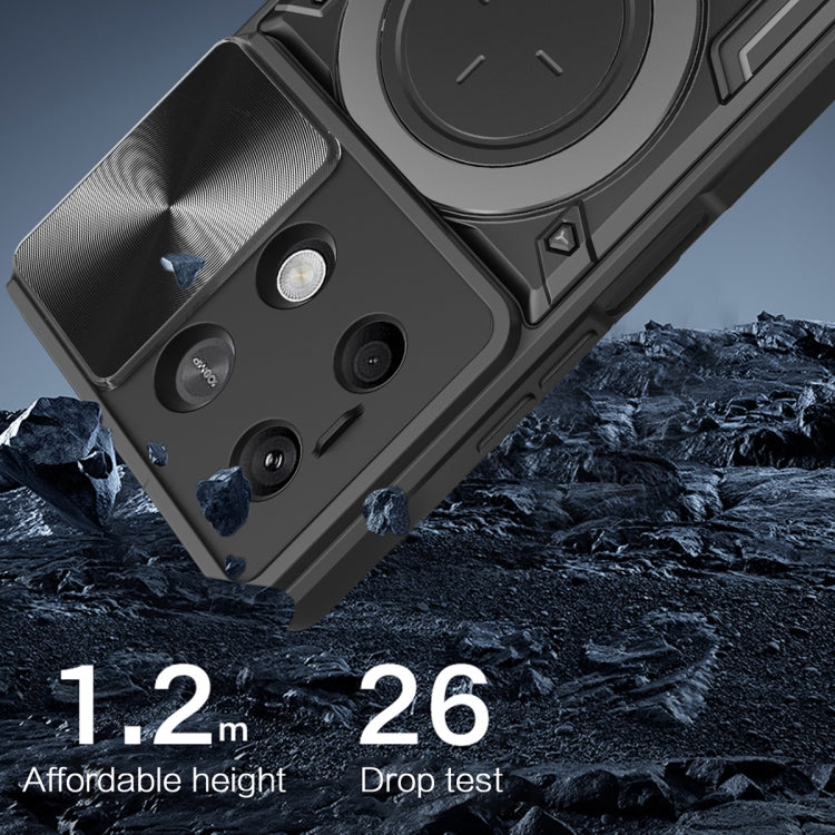 For Xiaomi Redmi Note 13 5G CD Texture Sliding Camshield Magnetic Holder Phone Case(Black) by buy2fix